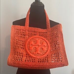 Tory Burch Orange Crochet Tote Bag